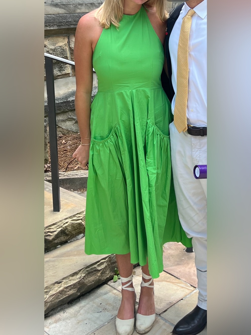 S/W/F green halter midi dress